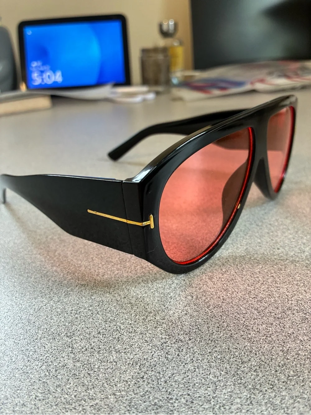 Big Black Frame Aviator Sunglasses with Red Lenses